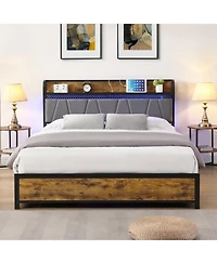 Streamdale Furniture Smart Bed Frame with Storage, Charging & Led