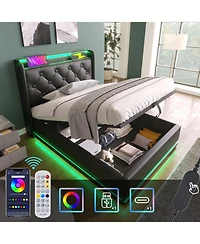 Streamdale Furniture Twin-Size Upholstered Led Bed with Hydraulic Storage