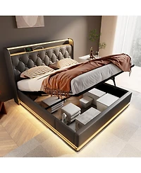 Streamdale Furniture Modern Upholstered Bed with 360 Led, Storage, and Usb-c Charging