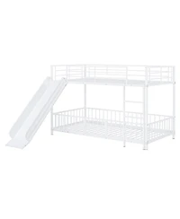Simplie Fun Twin over Twin Size Metal Bunk Bed with Slide and Guardrails, Black