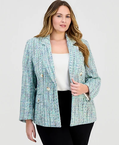 Jones New York Plus Open-Front Tweed Jacket