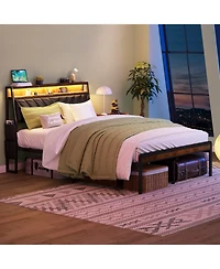 Streamdale Furniture Platform Bed Frame with Led Headboard and Charging Station