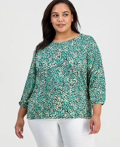 Jones New York Plus Size Printed 3/4-Sleeve Knit Top