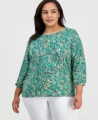 Jones New York Plus Size Printed 3/4-Sleeve Knit Top