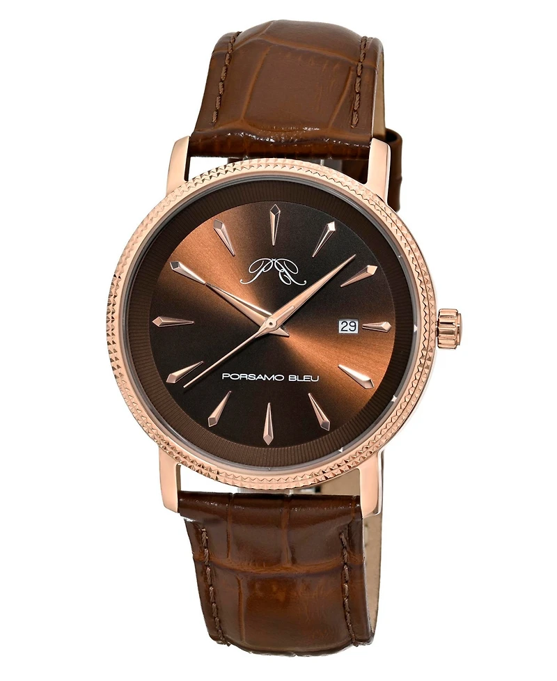 Porsamo Bleu Men's Veritas 2 Genuine Leather Band Watch 1362GVEL