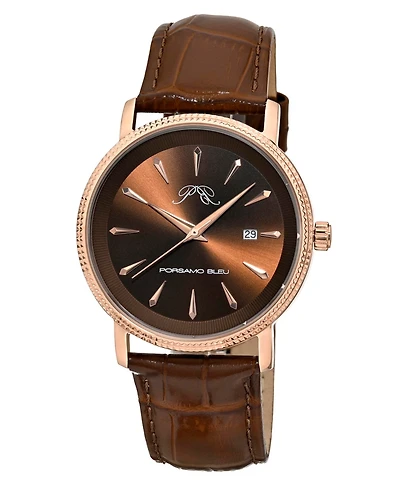 Porsamo Bleu Men's Veritas 2 Genuine Leather Band Watch 1362GVEL