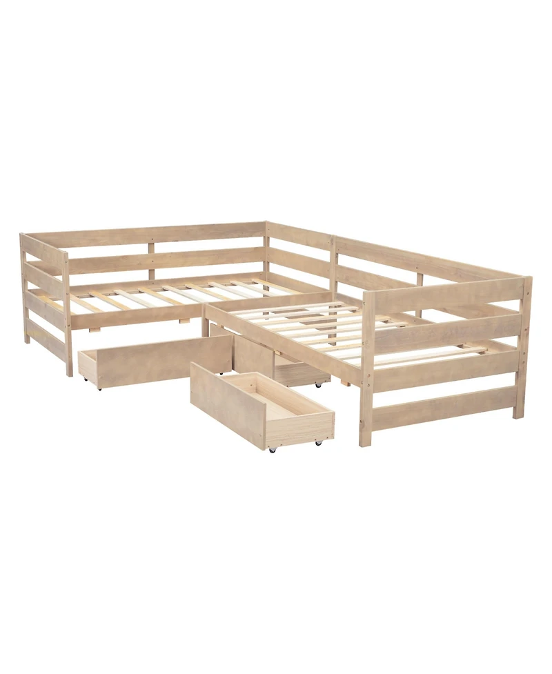 Streamdale Furniture Twin Size L-shaped Platform Bed with Three Storage Drawers