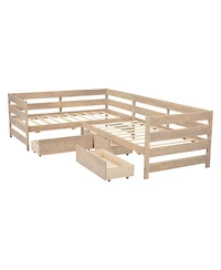 Streamdale Furniture Twin Size L-shaped Platform Bed with Three Storage Drawers