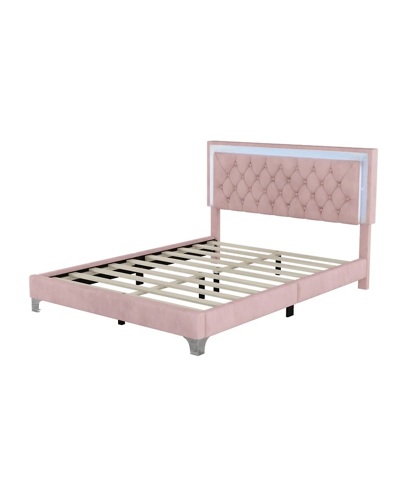 Streamdale Furniture Queen Upholstered Bed Frame with Led Lights