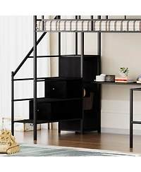Streamdale Furniture Full Loft Bed w/ Desk, Led, Charging, Wardrobe & Drawers