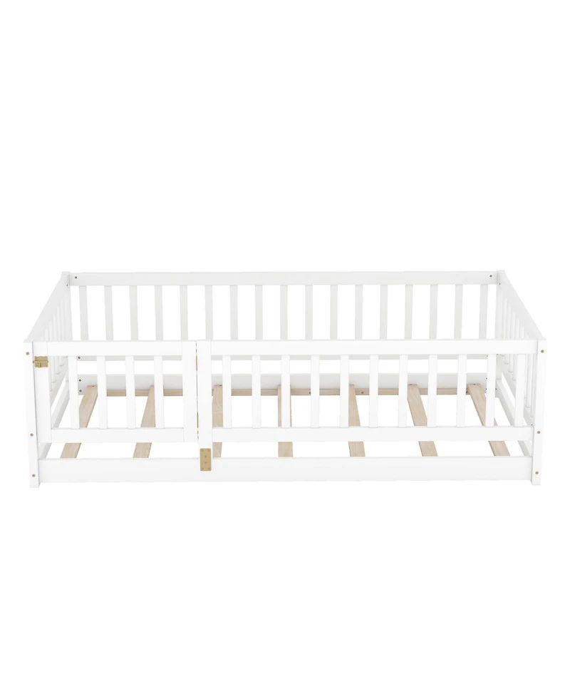 Streamdale Furniture Twin Floor Bed with Fence & Door (White