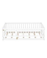 Streamdale Furniture Twin Floor Bed with Fence & Door (White