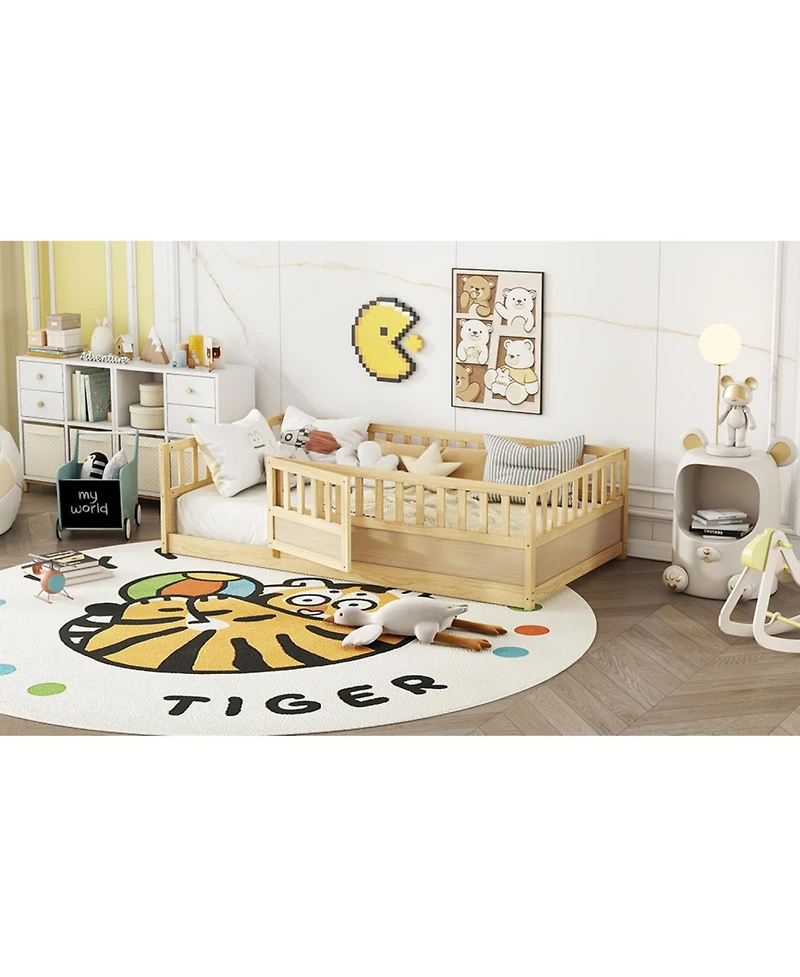 Streamdale Furniture Twin Floor Bed with Safety Rail & Door