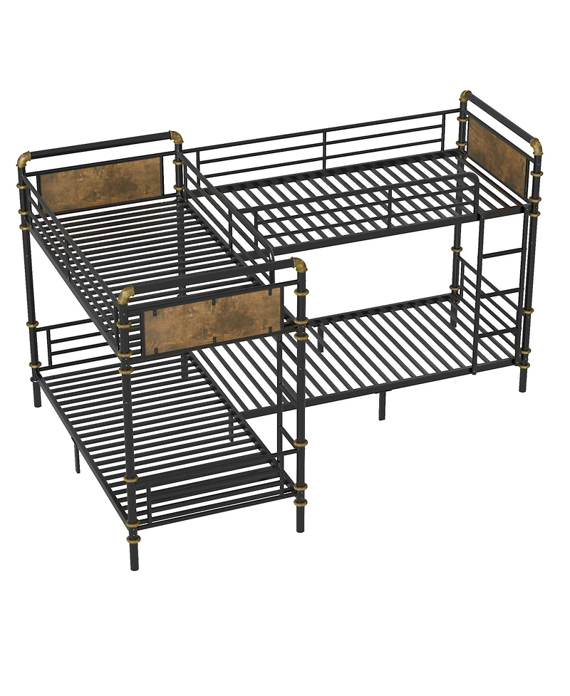 Streamdale Furniture Quad Bunk Bed, Heavy Duty Metal, Detachable Triple/Twin, Black