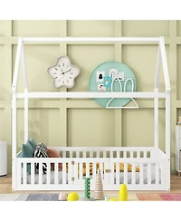 Streamdale Furniture Full Size Wood House Bed with Fence and Door