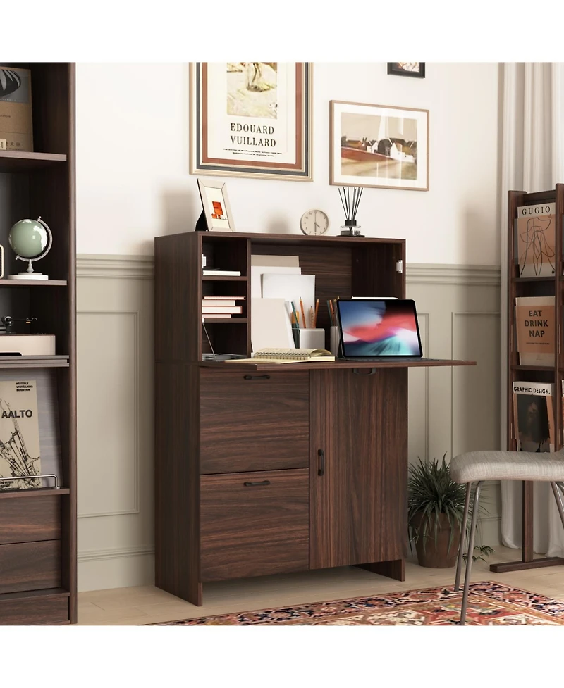 Streamdale Furniture Fold-Up Desk Cabinet with Shelves and Storage