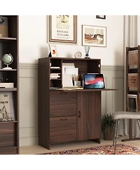 Streamdale Furniture Fold-Up Desk Cabinet with Shelves and Storage
