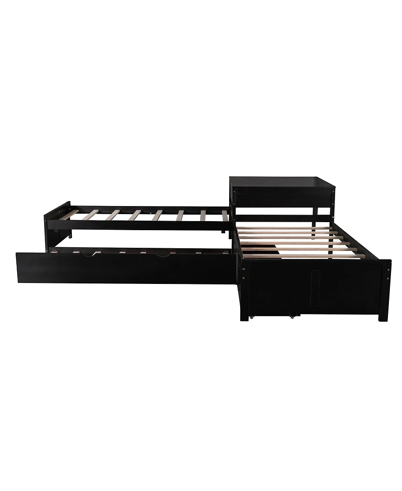 Streamdale Furniture Twin L-Shaped Platform Bed with Trundle, Drawers & Desk