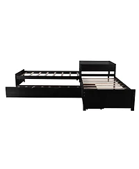 Streamdale Furniture Twin L-Shaped Platform Bed with Trundle, Drawers & Desk