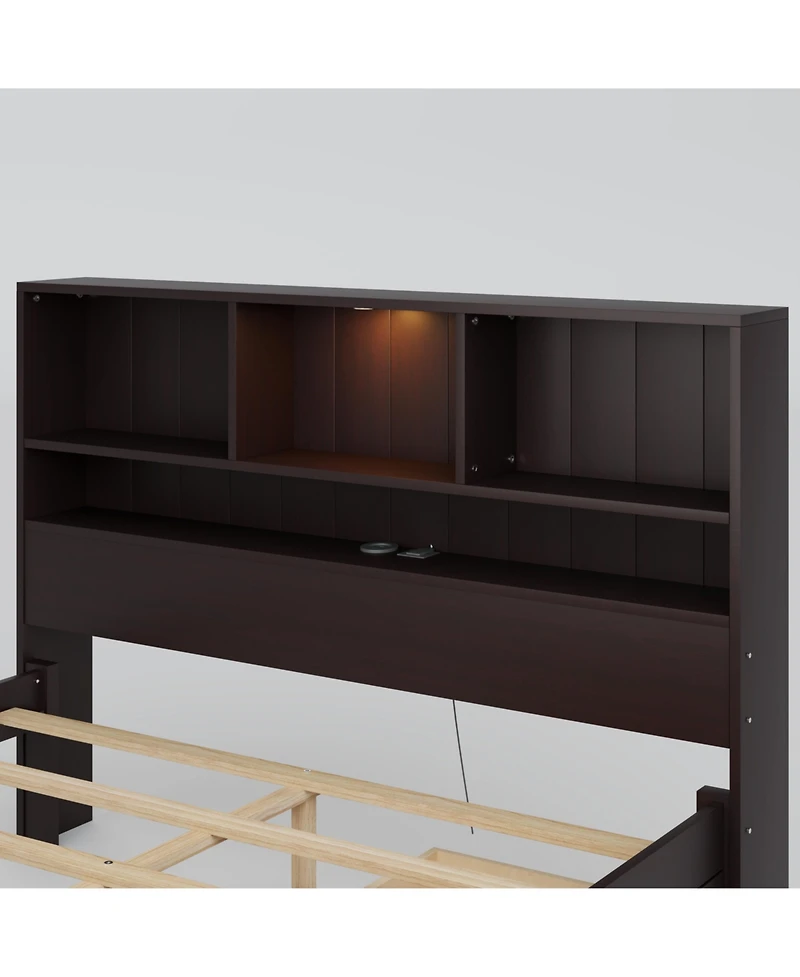 Streamdale Furniture Twin Platform Bed with Bookcase Headboard, Downlight, Charger, Drawers