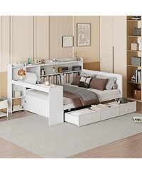 Streamdale Furniture Full Size Wooden Daybed With 3 Drawers, Usb Ports and desk