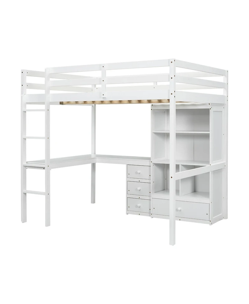 Streamdale Furniture Loft Bed with Desk, Shelves, Drawers & Guardrails