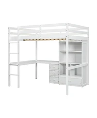 Streamdale Furniture Loft Bed with Desk, Shelves, Drawers & Guardrails