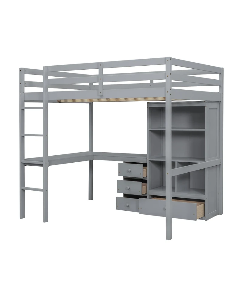 Streamdale Furniture High Loft Bed with Desk, Storage, Ladder, Grey