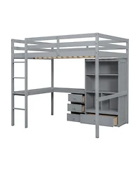 Streamdale Furniture High Loft Bed with Desk, Storage, Ladder, Grey
