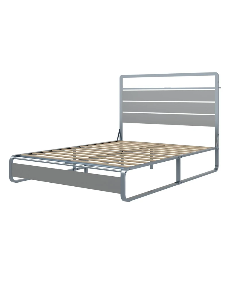 Streamdale Furniture Queen Size Metal Platform Bed with Led, Charger