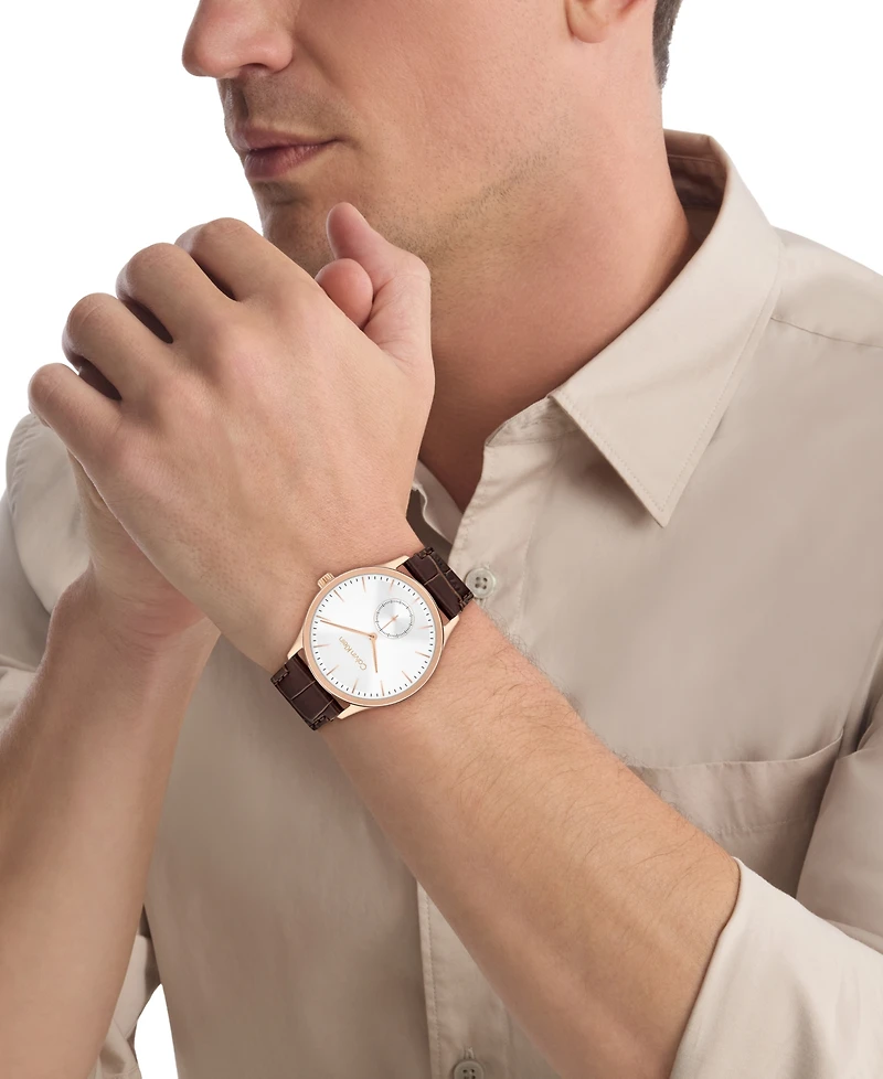 Calvin Klein Men's Tailored Dark Brown Leather Strap Watch, 42mm