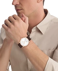 Calvin Klein Men's Tailored Dark Brown Leather Strap Watch, 42mm