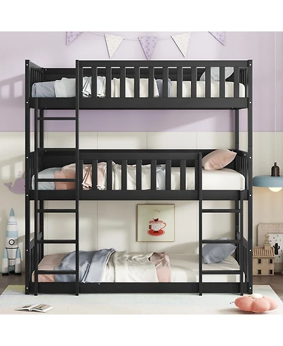 Streamdale Furniture Triple Bunk Bed, Twin over Twin over Twin, Rubber Wood