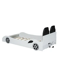 Streamdale Furniture Wood Twin Size Race Car-Shaped Platform Bed with Led and Upholstered Backrest