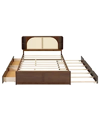 Streamdale Furniture Queen Size Rattan Headboard Bed with Two Drawers and Trundle
