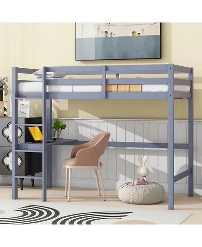 Streamdale Furniture Twin High Loft Bed, Rubber Wood Loft Bed with Safety Guardrail, built-in desk, ladder,Grey