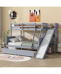Streamdale Furniture Twin over Full Bunk Bed with 2 Drawers, Slide, Shelves, Ladder, Rubber Wood Bunk Bed with Slide, Drawers
