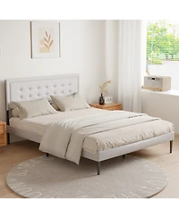 Streamdale Furniture Streamdale Iron Platform Bed Frame with Wooden slats support & Upholstered Headboard (Queen Size)