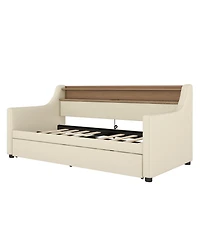 Streamdale Furniture Twin Size Daybed with Trundle, Upholstered Daybed with Charging Station and Led Lights