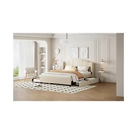 Streamdale Furniture + Queen Upholstered Wingback Headboard, Trundle, Drawers Platform Bed