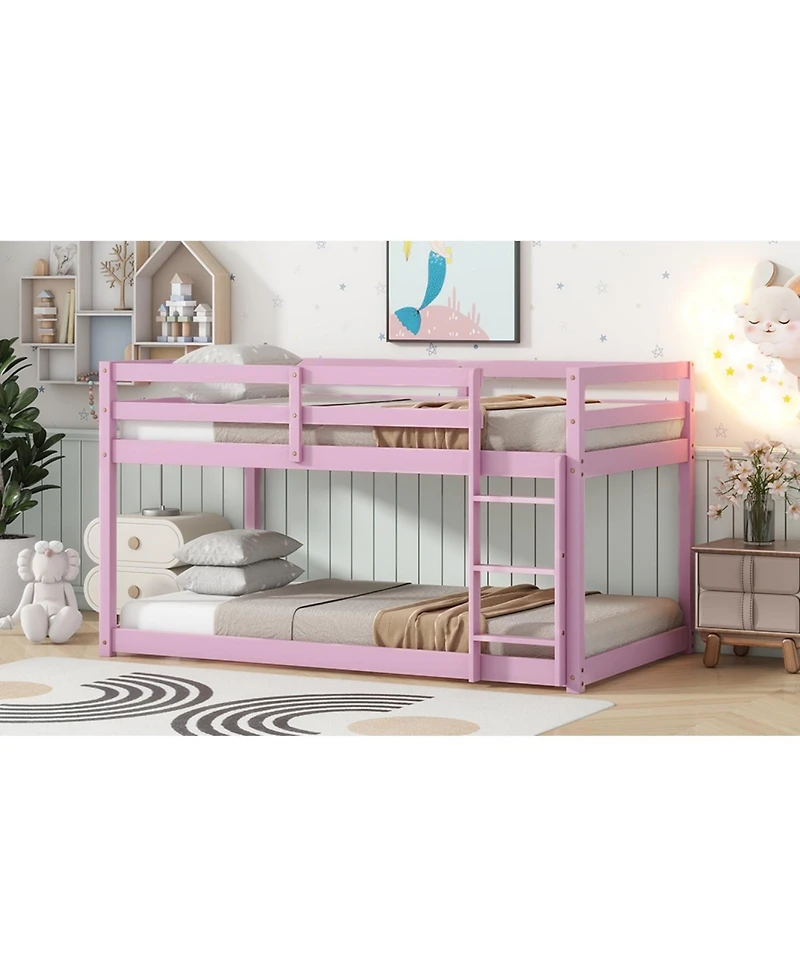 Streamdale Furniture Solid Wooden, Solid Rubber Wooden Twin over Twin Loft Bed with Ladder, with Bed Platform of Strengthened Slats, Pink