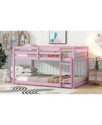 Streamdale Furniture Solid Wooden, Solid Rubber Wooden Twin over Twin Loft Bed with Ladder, with Bed Platform of Strengthened Slats, Pink