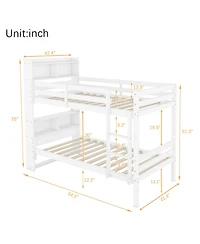 Streamdale Furniture Twin Over Twin Bunk Bed with Shelves and Guardrails, Convertible to 2 Beds
