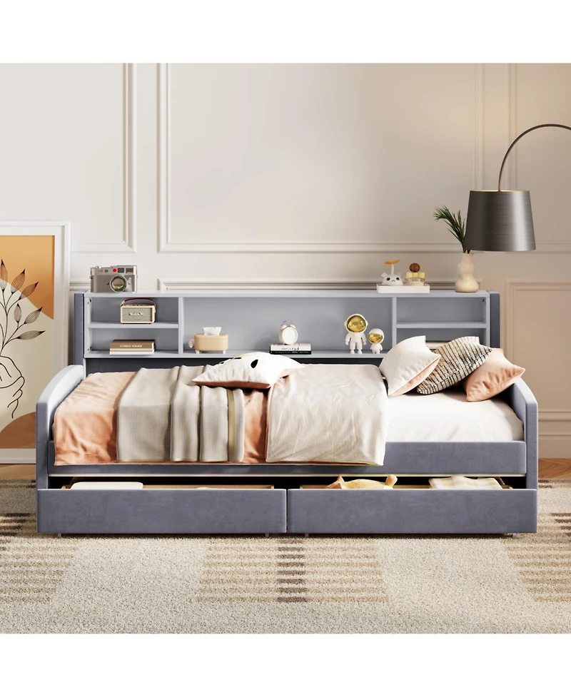 Streamdale Furniture Twin Upholstered Platform Bed with Storage and Drawers