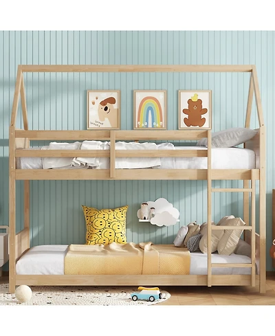 Streamdale Furniture Twin Over Twin Bunk Bed with Headboards and Safety Guardrails