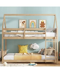 Streamdale Furniture Twin Over Twin Bunk Bed with Headboards and Safety Guardrails