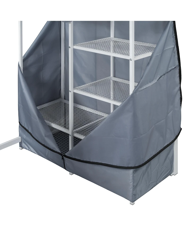 Streamdale Furniture Twin Size Loft Metal Bed with Desk,Shelves,Power Outlet,Led Light and Wardrobe