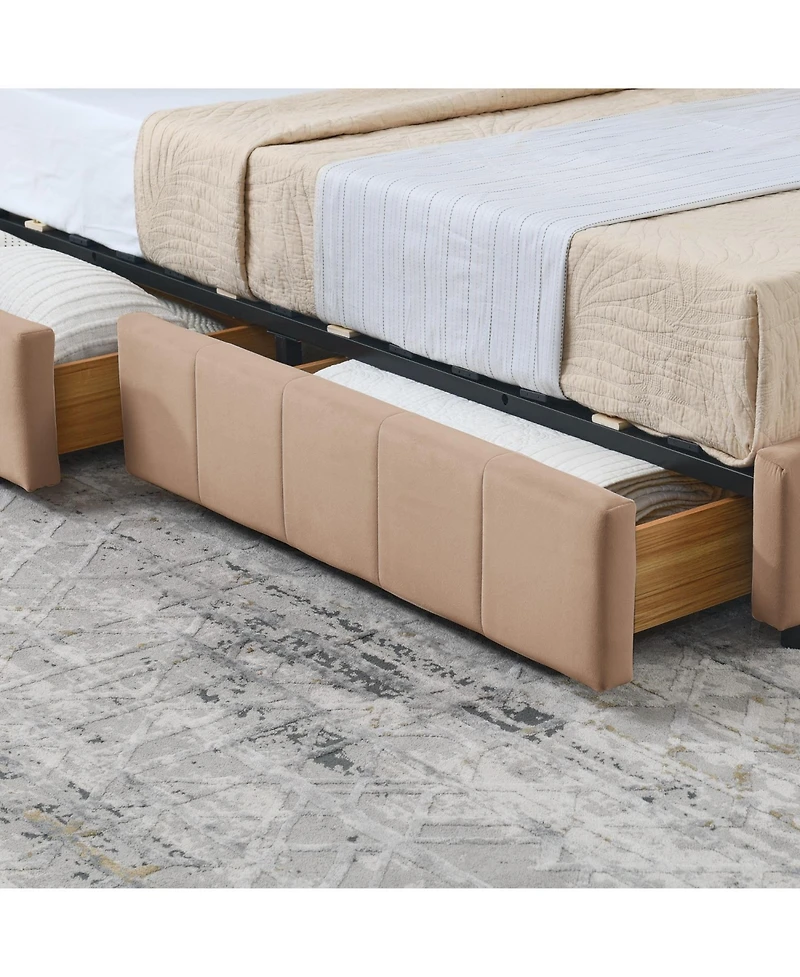 Streamdale Furniture Full Size Velvet Tufted Bed Frame with Backrest and Armrests (Pink