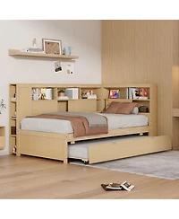 Streamdale Furniture Twin Wood Daybed with Storage Shelves, Usb and Trundle
