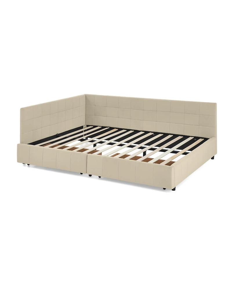 Streamdale Furniture Queen Bed Frame with Upholstered Headboard & Armrests